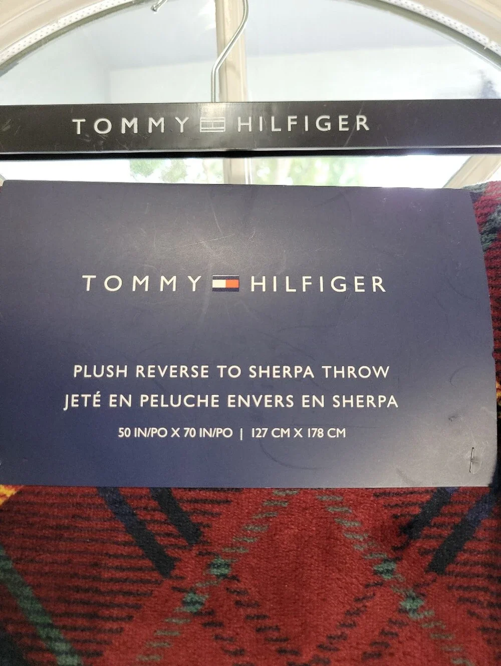 Tommy Hilfiger Red, Navy & Green Plaid Throw